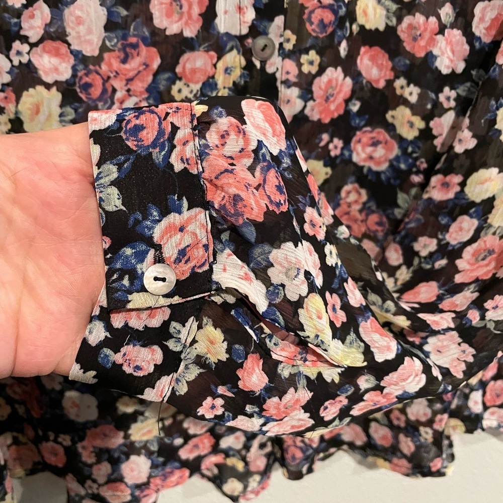Sheer black About a Girl floral button up blouse Size L - Picture 4 of 7
